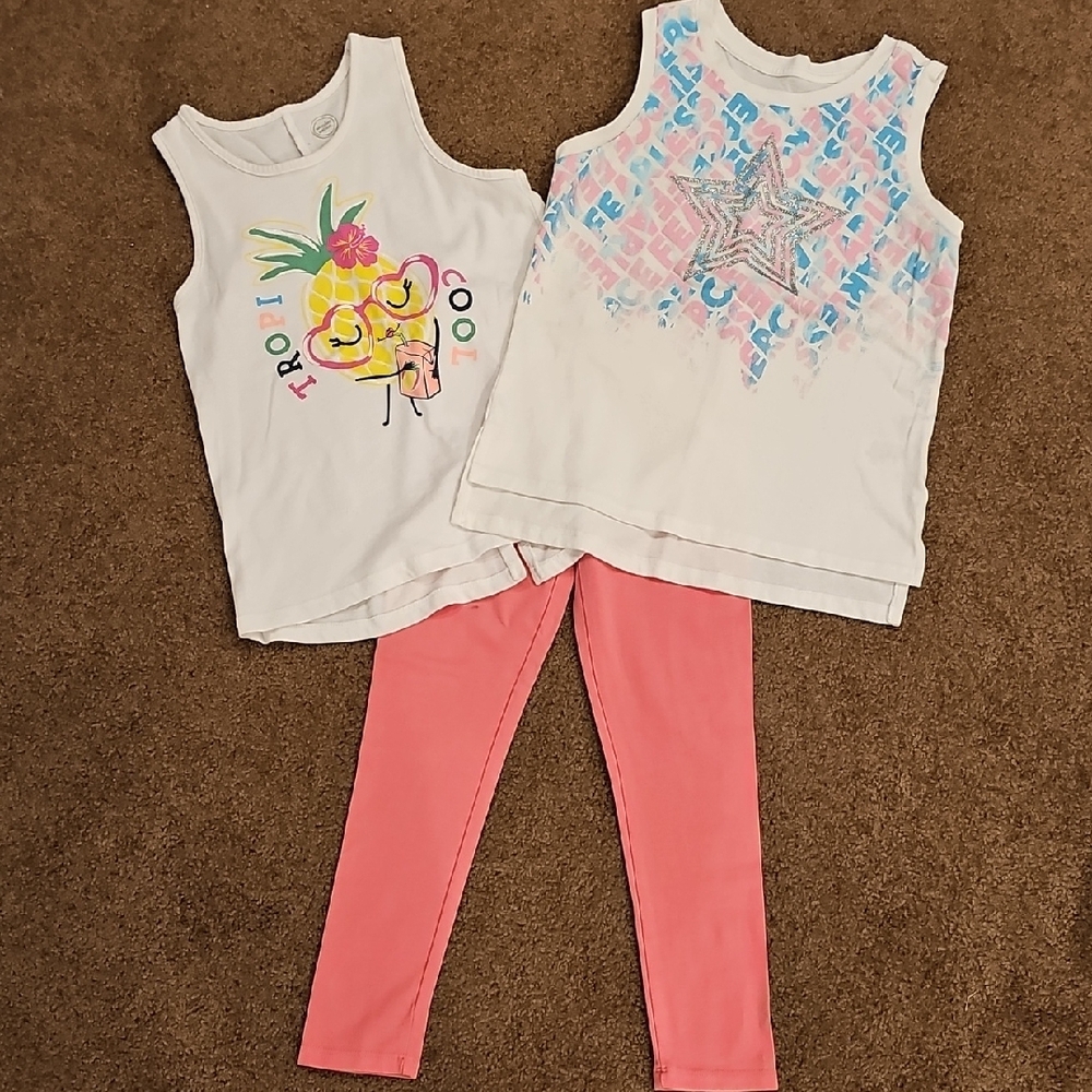Kids' White and Pink Sleeveless Tops Set